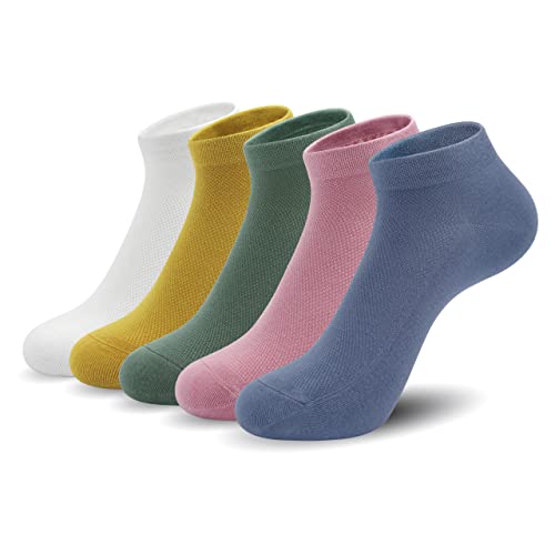 Image of SERISIMPLE Ultra-Thin Comfort Viscose Bamboo Mesh Ankle Socks for Women -Breathable Lightweight Low-Cut Socks 5 Pairs