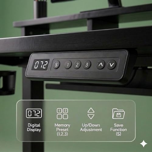 Image of Electric Height Adjustable Standing Desk with Cable Tray, Ergonomic Sit Stand Home Office Desk, Motorized Table (Black-Black Frame, 120X60CM)