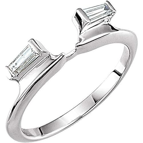 Created Baguette Cut White Diamond 925 Sterling Silver 14K White Gold Finish Solitaire Warp Guard Wedding/Engagement Enhancer Ring For Women