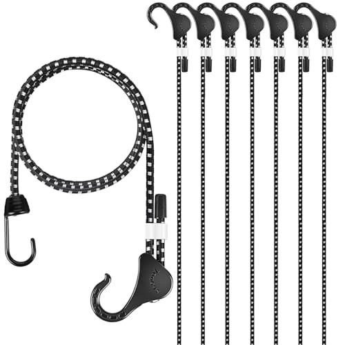 Joneaz Adjustable Bungee Cords with Hooks 48 in 8 Pack Heavy Duty Natural Rubber Latex and UV Resistant