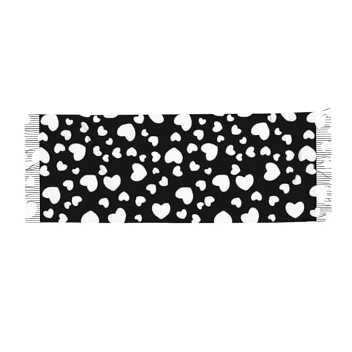 Whimsical Black And White Hearts Pattern Soft Scarf, Winter Warm And Lightweight Shawl, 77x27 Inch Oversized Printed Men'S And Women'S Scarf