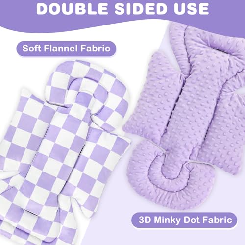 Image of DILIMI Infant Car Seat Insert, Baby Car Seat Head Support with 3 Strap Paddings, Soft Newborn Car Seat Cushion for Stroller, Swing, Bouncers, Purple Checkered