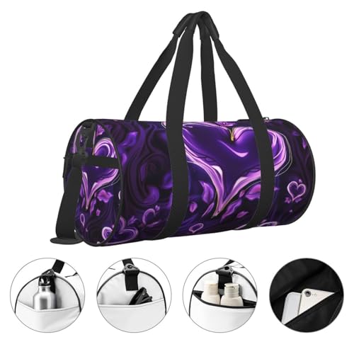 Sports Gym Bag for Women Men Travel Duffel Bag Tote Weekender Bag Carry on Overnight Bag for Travel Swimming Fitness Workout Sports Purple love Duffle Bag3