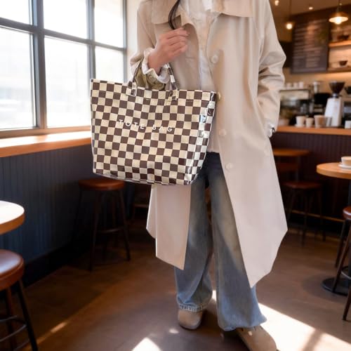Image of Lushandy Striped PVC Tote Bag for Women, Waterproof Plastic Tote Bag for Beach Pool Large Top Handle Travel Hobo Handbag | Waterproof Material