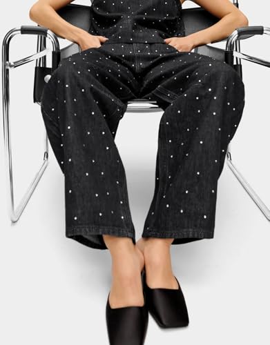 Kedera Rhinestone Jeans for Women Wide Leg Baggy Pants Y2K Mid Rise Jeans Bedazzled Sparkl Bling Pants Streetwear3