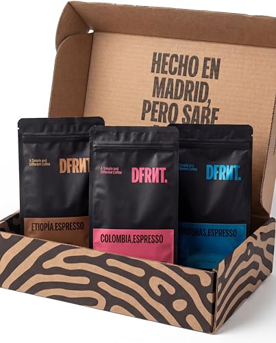 DFRNT. Café de Especialidad en Grano Colombia, Honduras y Etiopía | Pack Travesía | 3x250gr | Pack Degustación (86.75 Puntos SCA) Specialty Coffee 100% Arábica Ideal para Cafeteras Espresso