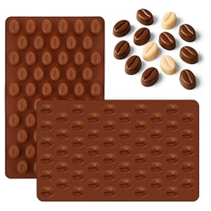 2 PCS 55 Cavity Mini Coffee Beans, Chocolate Sugar Candy Molds, Coffee Bean Shaped Candy Molds, Food Grade Mini Silicone Mold for Cake Decoration Bakeware Mould