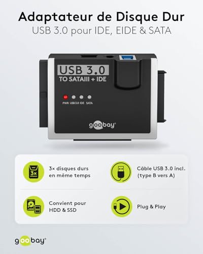 Adaptateur SATA et IDE USB 3.0 polyvalent avec bloc alimentation - 2