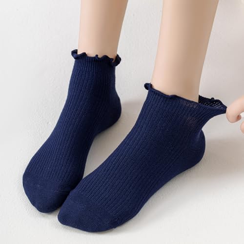 Image of Mcool Mary Womens Ankle Ruffle Socks Casual Cotton Frilly Breathable Cute Knit Lettuce Trim No Show Socks 6 Pack
