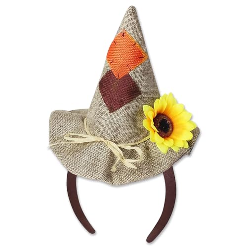 MAOSHYMS Serre Tete Chapeau épouvantail Halloween, Chapeau Sorcière Serre-tête pour Femmes, Bandeau Déguisement, Costume Accessoire pour Halloween Fête Carnaval Mascarade Cosplay Enfants Adultes