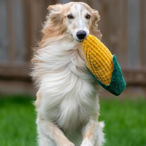 CHEWFFON Interaktive Maisförmige Hundespielzeuge - Quietschende & Knisternde Plüschkau-Puzzles für Zerrspiele, Robustes Versteck- und Such-Leckerli-Spender-Bereicherungsspielzeug