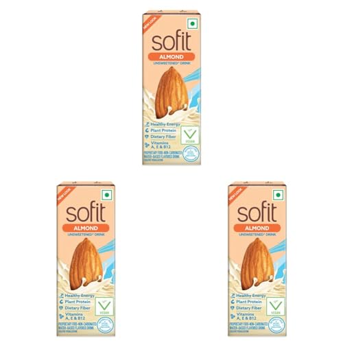 Image of Sofit Almond Drink Unsweetened, 180ml - Pack of 6 (2 x 180ml)| Vegan Drink |Enriched with Plant Protein, Dietary fibers, Vitamins and Calcium | Lactose Free | Gluten Free | Preservatives Free