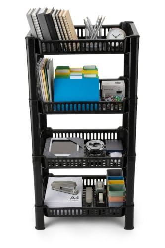 Image of U-Max Multi Tire Kitchen Storage Rack, Plastic Utility Shelf Organiser, Space Saving Storage Solution, Revolving Vegetable Rack (Black, 4)