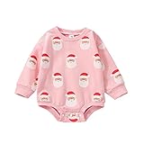 Baby Christmas Outfit Girl Boy Santa Onesie Bubble Romper Crewneck Xmas Bodysuit Tops Newborn 1st Christmas Clothes(Santa Pink, 0-3 Months)