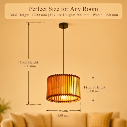 Image of Wooden Ceiling Lamp Hanging Pendant Light for Home Decoration | Wood Chandelier for Living Room, Bedroom, Dining Table & Cafe | Elegant Ceiling Shadow Light Patterns | Bulb Included