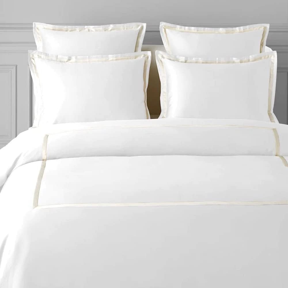 BEDLAM Duvet Cover Full/Queen Size - Luxurious 800 Thread Count 3 Pieces Prewashed Extra Soft Bedding Set, Includes 1 White Duvet Cover with Cream Italian Border & 2 Cotton Pillowcases