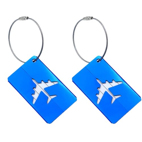 Kit 2 Tags Identificador De Mala Mochila Bagagem Viagem Alumínio Resistente (Azul)