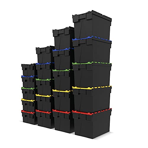 Foto von Mehrweg-Stapelbehälter aus PP-Regranulat, 77 L – stabile Eurobox (60 x 40 cm) – Aufbewahrungsbox mit Deckel – stapelbare Transportkiste – für Lagerung & Transport – schwarz/grün