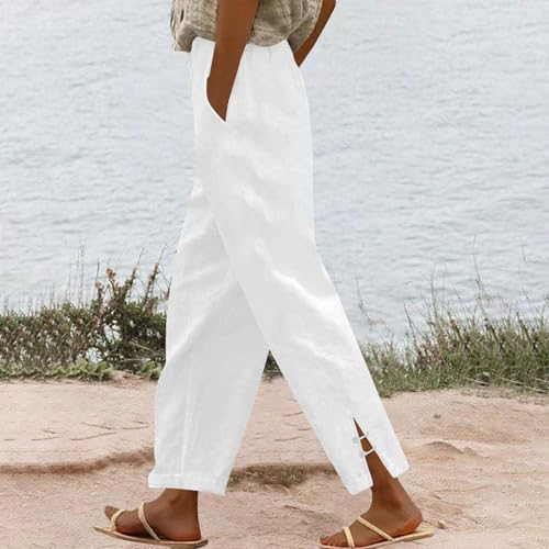 GOFULY Linen Pants for Women Summer 2025 Beach Elastic Waist Pants Wide Leg High Waisted with Pockets Loose Fit Solid Outfits3