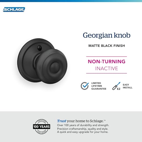 Image of Schlage F170 GEO 622 Georgian Door Knob, One Sided Non-Turning Dummy Door Handle, Matte Black