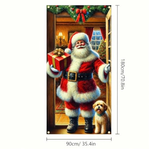 Image of BlissYard Christmas Door Cover Santa Wrapped Box 35x71 Inch Polyester