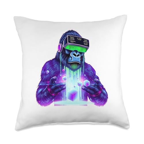 Gorilla VR Gamer Playing Tag Boys Funny Adult Gorilla VR Throw Pillow