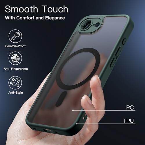 Image of JETech Magnetic Cover Case for iPhone 17e (2026) / iPhone 16e Compatible with MagSafe, Translucent Matte Back Slim Shockproof Phone Cover, 6.1-Inch Display (Dark Green)