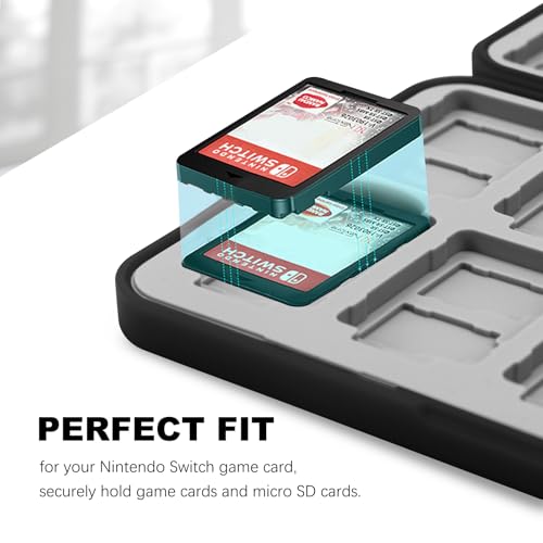 Image of FYY Nintendo Switch Game Case Holder for Switch 2 Cartridge Case with 24 Game Card Slots & 48 Micro SD Card Slots, Hard Shell, Silicone Lining Lightning Black