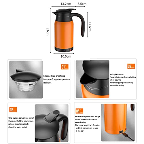 Tetera eléctrica para auto 24V 1000ml JUSHZ naranja miniatura 3