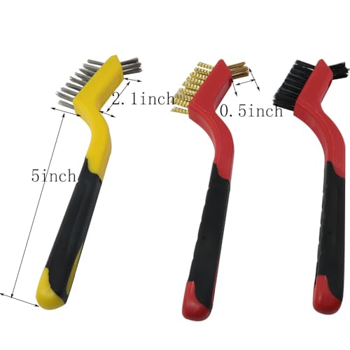 Image of 6PCS Wire Brush Wire Brush Set Plastic Handle Cleaning Brush Brass Stainless Steel Nylon Brush 7 inch Small Metal Wire Brush Automotive Dual Head Brush For Rust Cleaning