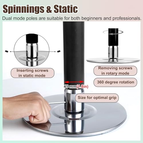 Barre de pole dance noire 2.7-3.7 m avec attache en silicone