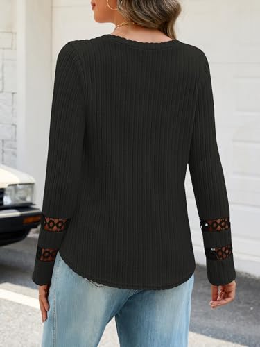 MEROKEETY Women's 2025 Fall Long Sleeve Tops Trendy Casual V Neck Ribbed Lightweight Sweaters T Shirts Blouses4