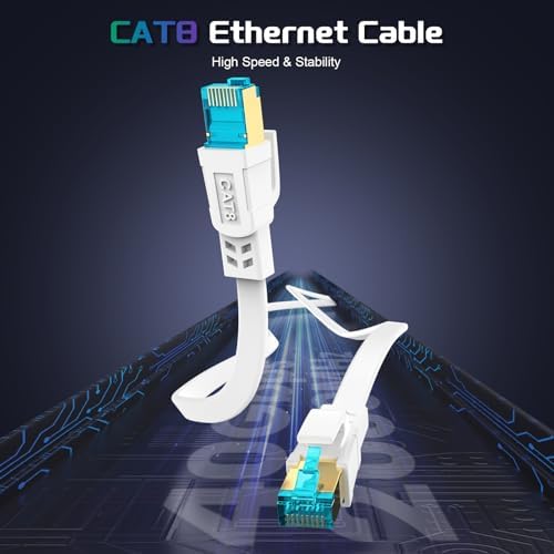 Cat 8 Ethernet Cable 15 FT, Heavy Duty High Speed 40Gbps 2000Mhz Internet Network Patch Cord, RJ45 Shielded Flat LAN Cable, Outdoor&Indoor Weatherproof S/FTP UV Resistant for Gaming, Router, Modem