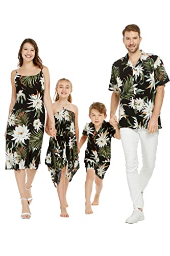 Matchable Family Hawaiian Luau Men Women Girl Boy Clothes in Wispy Cereus Black