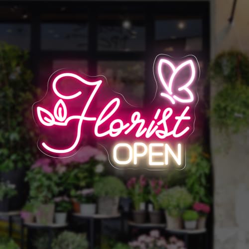 Image of Florist Open Neon Sign Flower Shop Open Welcome Led Light