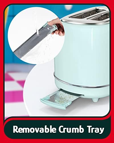 Hazel Quinn 2-Slice Retro Toaster with Removable Crumb Tray, 1.5 Inches Extra Wide Slots, 6 Browning Levels, Cancel/Defrost/Reheat Functions, Removal Crumb Tray, Vintage Style, Mint Green