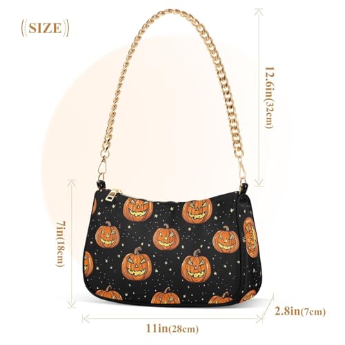 Scary Pumpkin Shoulder Bag for Women, Handbag with Chain Strap, Soft Purse Tote Bag for Ladies2