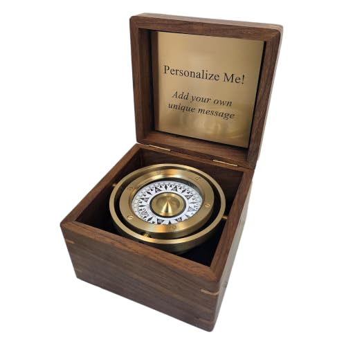 Brújula de escritorio gimbal de latón en caja de madera miniatura 4