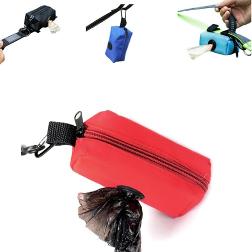 Dispenser di sacchetti per cani in tessuto rosso, per guinzaglio, vuoto, per sacchetti di cacca (rosso)