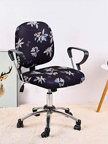 Image of Cortina Computer Desk Seat Covers | Stretchable Elastic Polyester Spandex Cover | Removable Revolving Chair Protector | Office Chair Polyester Covers | Floral Print - Black 1 | Chair Cover Set of 1