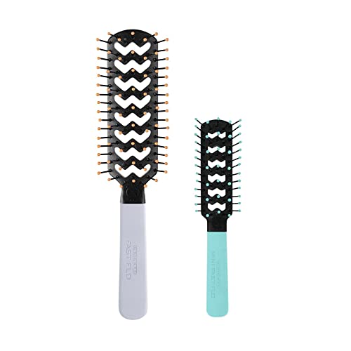Cricket Static Free Fast Flo Vent Hair Brush 2 Piece Value Set for Blow Drying, Styling and Detangling Hairbrush for All Hair Types with Mini Travel Brush (colors may vary)