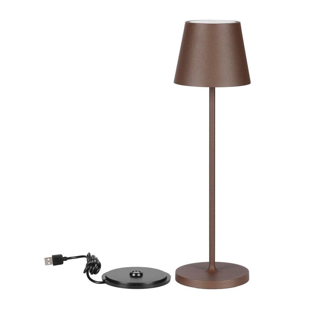 V-TAC Lampada da Tavolo senza Fili LED Dimmerabile in Alluminio – Lampada Marrone Wireless per Uso Interno ed Esterno IP54 da Casa o Ristorante – Design Elegante – Luce Bianca Calda