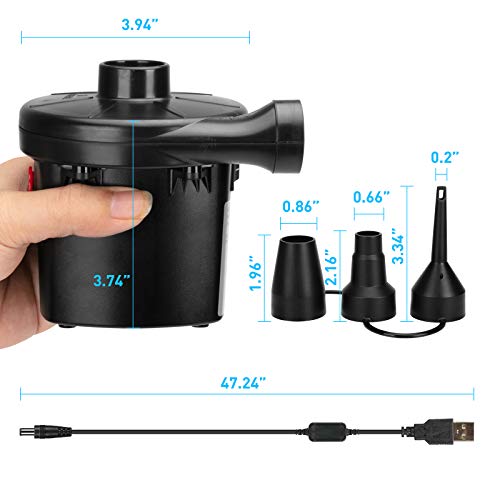 Air Pump For Inflatables, Pulidiki Electric Pump Air Mattress Pump Rechargeable Battery Air Pump With 3 Nozzles Inflator/Deflator For Camping Inflatables, Air Mattress Bed, Air Sofa, Boat, Pool Toys #TOP2