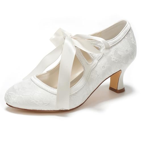 Emily Bridal Wedding Shoes Women's Lace Spool Heel Closed Toe Pumps