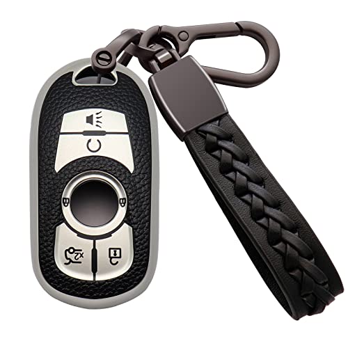 Image of for Buick Key Fob Cover Soft TPU with Leather Keychain Key Case Shell Full Protective Cover Compatible with Buick 2015-2023 GL8 Verano Enclave Regal Lacross Encore Envision 6 Button, A Silver
