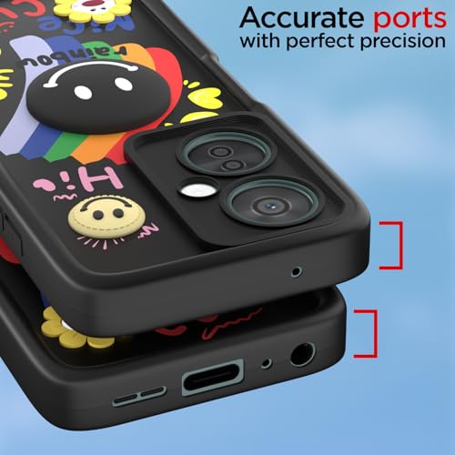 Image of Pikkme Back Cover for OnePlus Nord CE 3 Lite 5G / N30 5G | Soft Silicone| Cute Rainbow Smile & 3D Cartoon Flower Design | Shockproof Raised Camera Protection Bumper Case (Black)