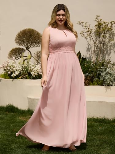 Image of Ever-Pretty Plus Women's Round Neck Sleeveless Empire Waist Maxi Plus Size Formal Gowns Bridesmaid Dresses
