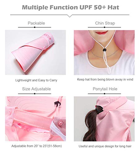 Image of Women Wide Brim Face Mask Sun Hat Detachable Neck Face Flap Ponytail UV Protection Visor Hat Garden Fishing Hiking