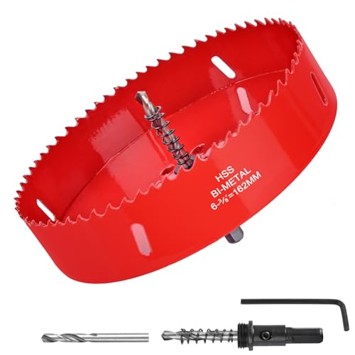 6-3/8 Inch / 162mm Hole Saw for Wood Plastic Board Ceiling Drywall and Metal Sheet - HSS Bi-Metal Hole Cutter with Pilot Drill Bit
