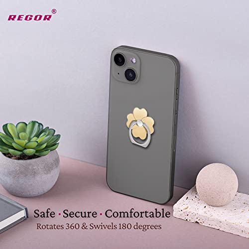 Image of Regor Finger Grip & Mobile Holder | Cell Phone Grip Holder for Hand & Mobile Back Holder | Selfie Holder & Works as iPhone & Android Phone Stand - Leaf Gold